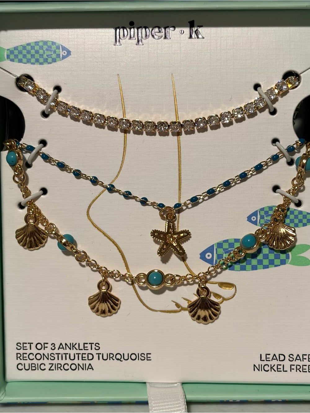 Piper K Gold and Turquoise Layered Anklet Set